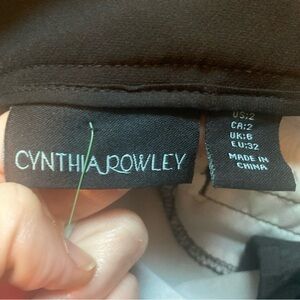 NWOT CYNTHIA ROWLEY Size 2 Black Pants Blue Floral Slacks Cropped Pockets,